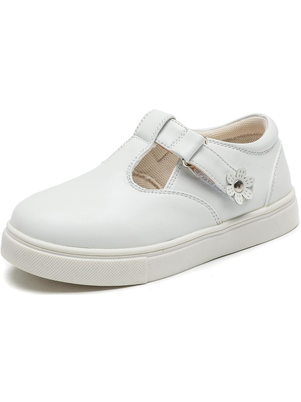 Kids White Mary Jane Casual Shoe with Flower Accent